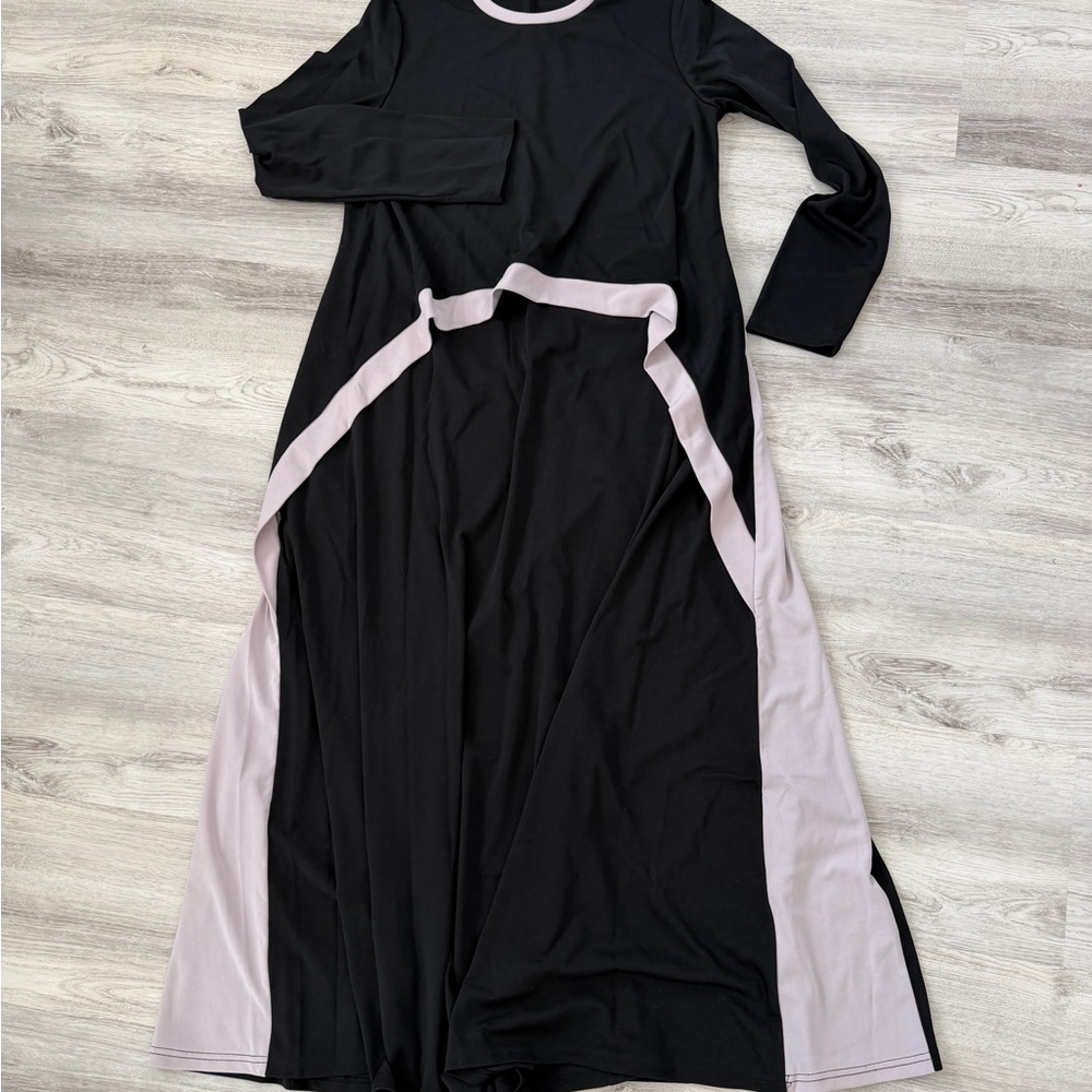 Black Long Sleeve Maxi Dress with Pale Pink Trim